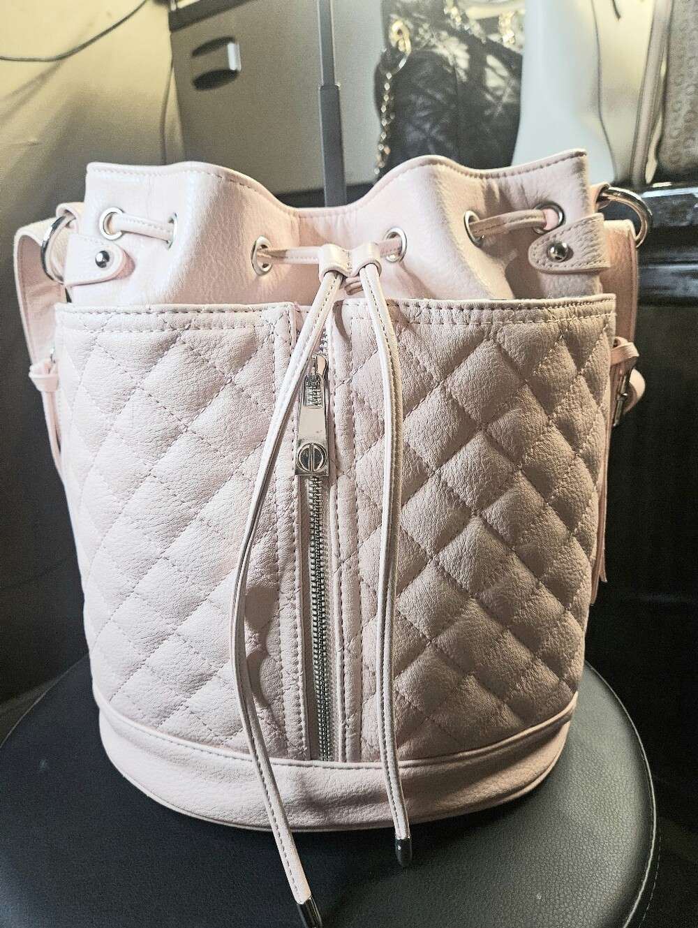 NWOT Steve Madden Quilted Drawstring Bucket Bag - Light Pink